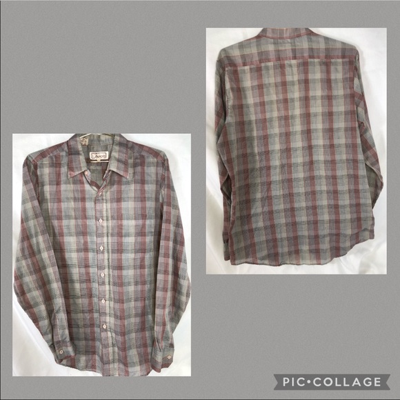 L’Avion 📌 VINTAGE medium 15-15.5 button down grey & red plaid long sleeve shirt - Picture 4 of 7